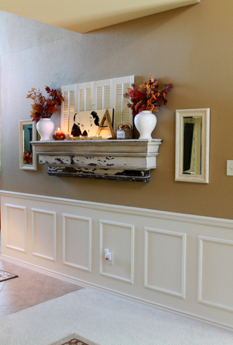 Fake Mantel Decorated for Fall