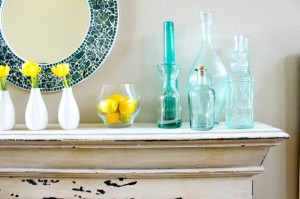 Aqua glass and yellow