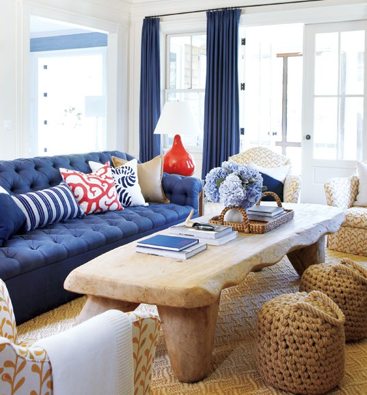 Navy and Coral Living Room