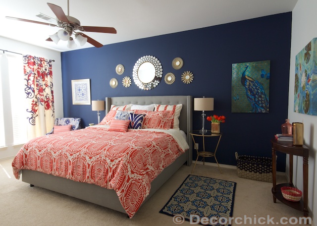 ... Our Master Bedroom Again! {Navy and Coral Bedroom} - Decorchick