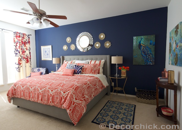 Navy and Coral Bedroom