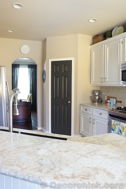 White Kitchen with Grey Door