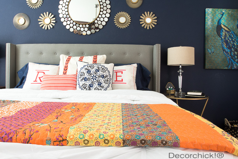 navy blue and orange bedding