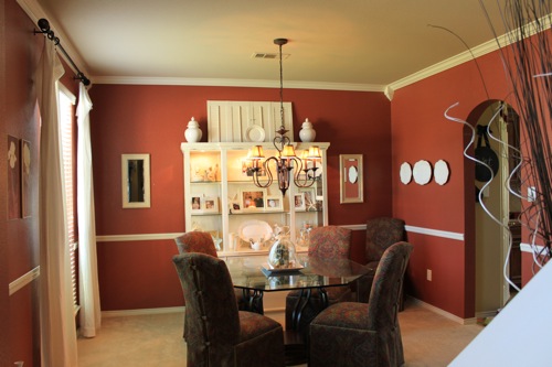 A Dining Room Turned Office Decor, Red Formal Dining Room Decor