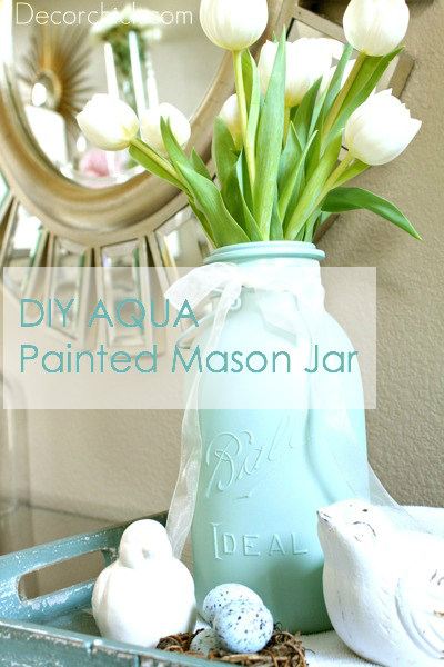 DIY Aqua Painted Mason Jar