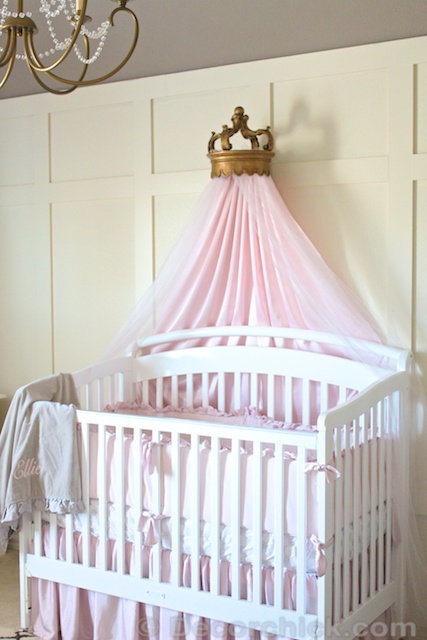 Nursery Progress {Baby Bedding and Bed Crown}