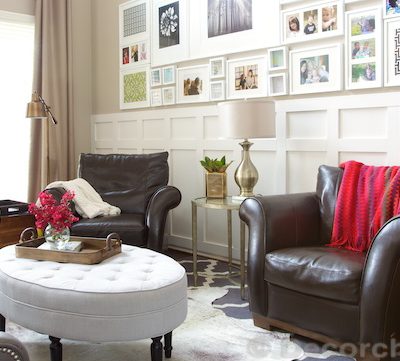Living Room w/Layered Cowhide Rug | www.decorchick.com